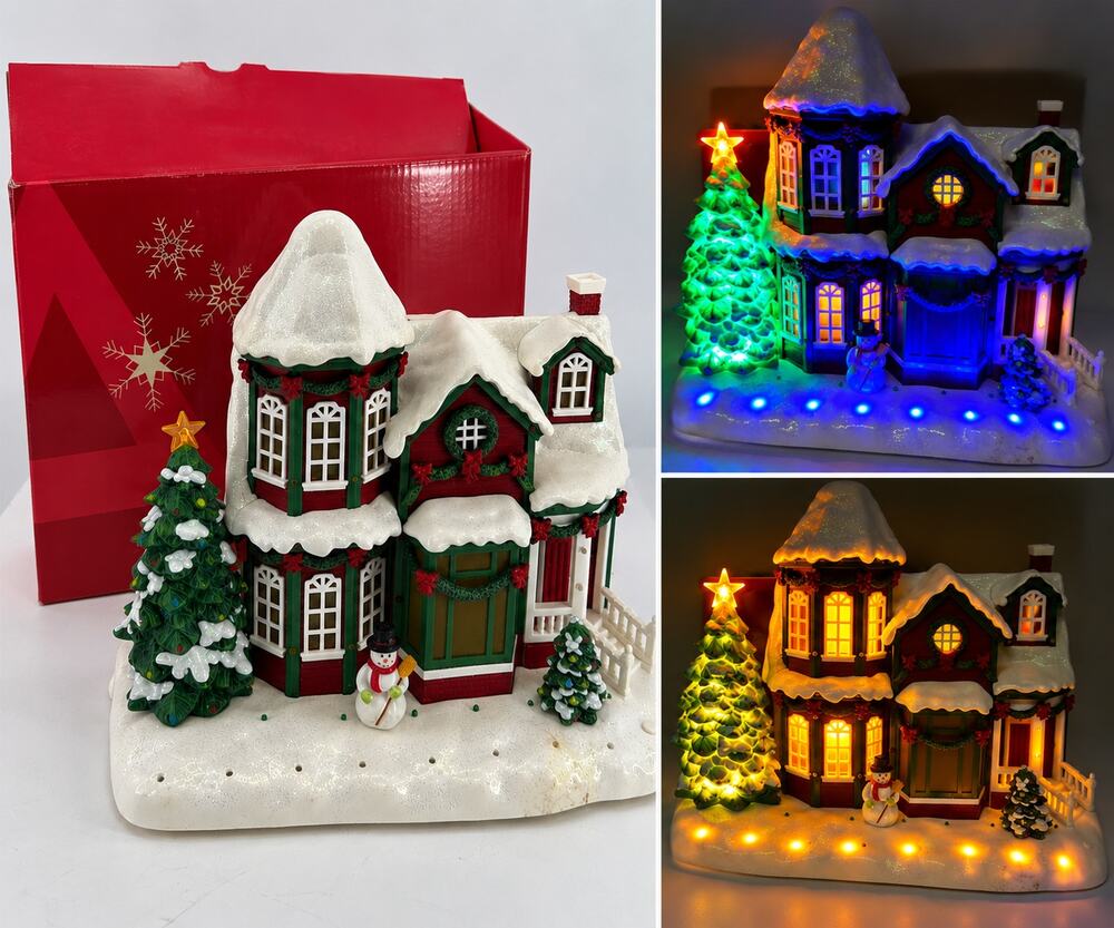 Avon Animated Lights Holiday House Christmas Village Light Show New In Box 11x9
